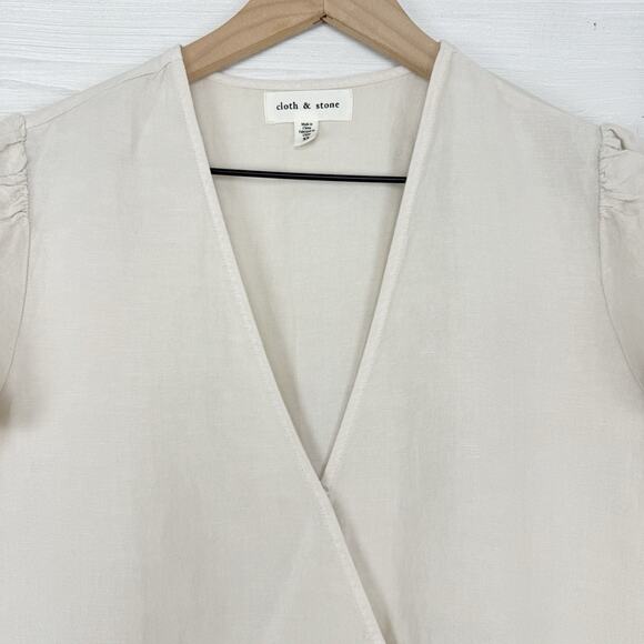 Anthropologie Cloth & Stone Peplum Top XS Linen Blend Preppy Neutral Minimalist - Picture 3 of 16